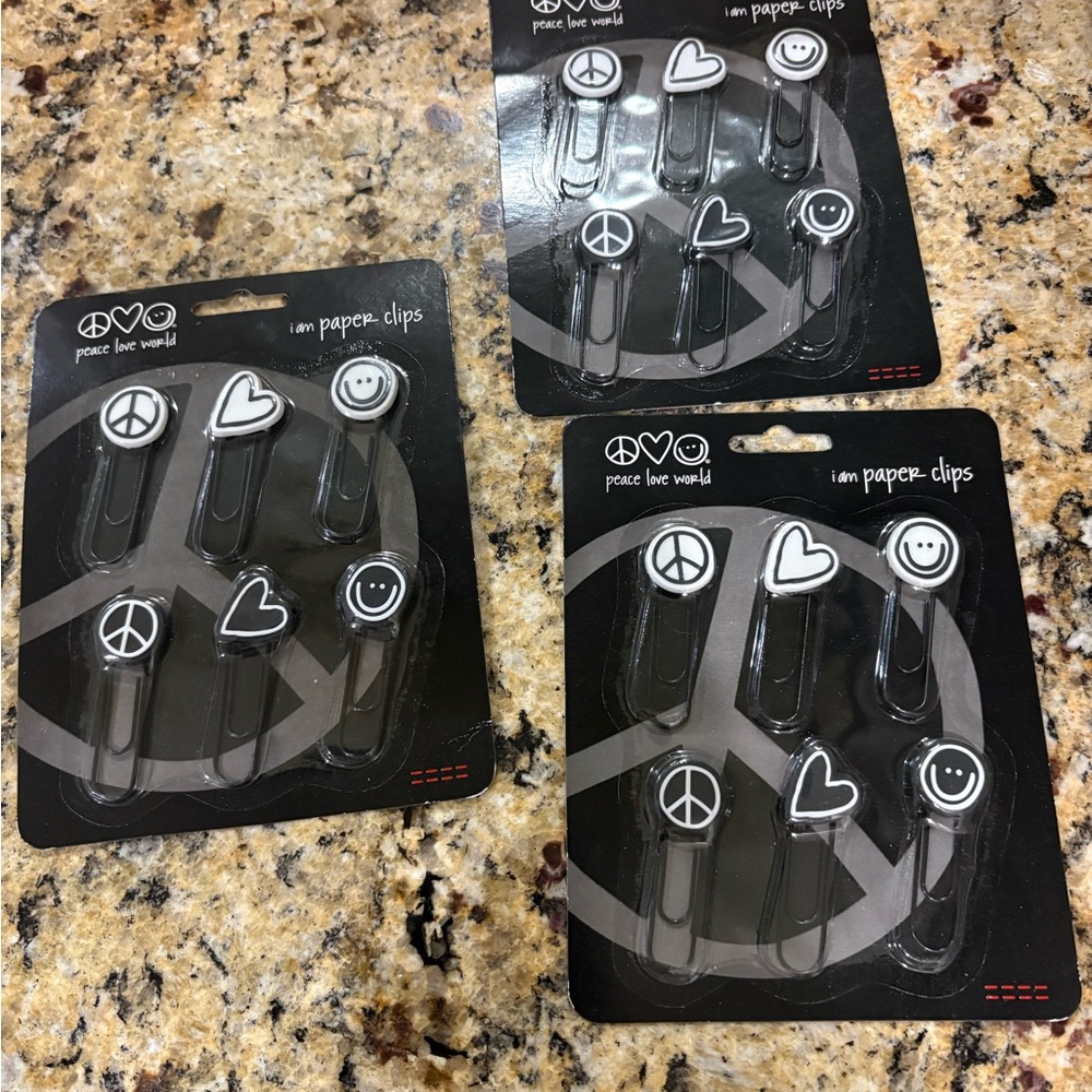 Peace Love World Black and White Paper Clips